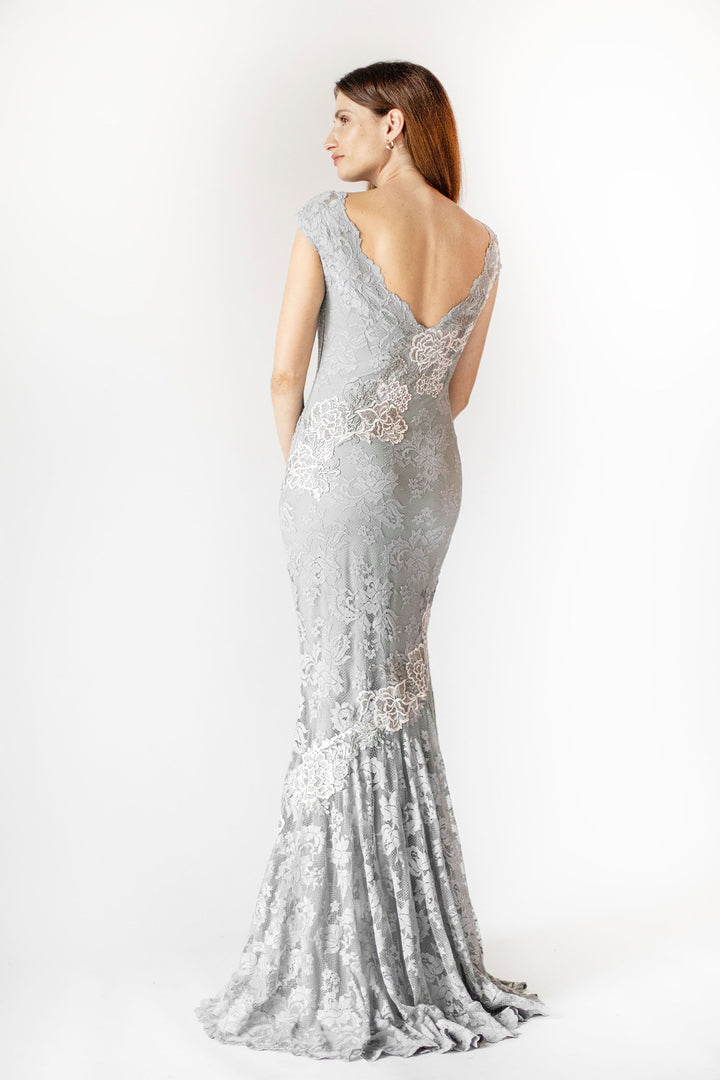 Dove Grey Elegance Lace Gown