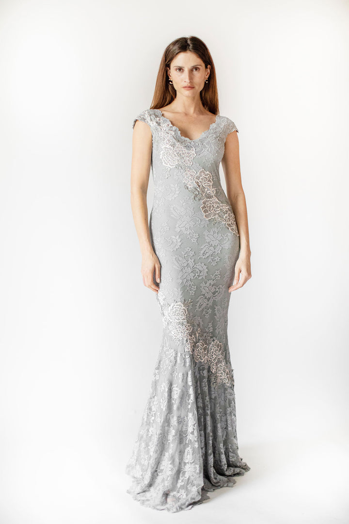 Dove Grey Elegance Lace Gown
