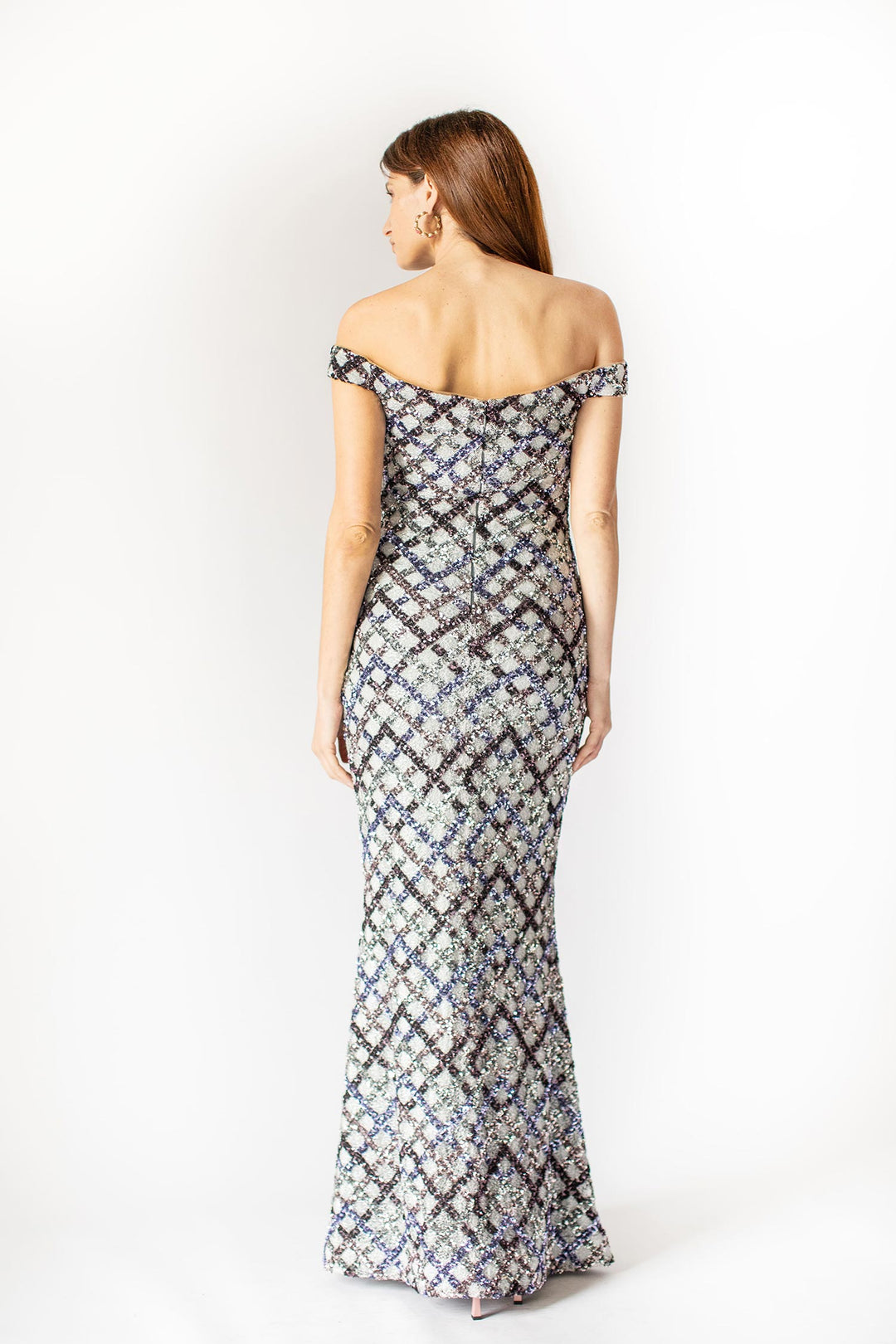 Stellar Grey Shoulder Sequins Gown