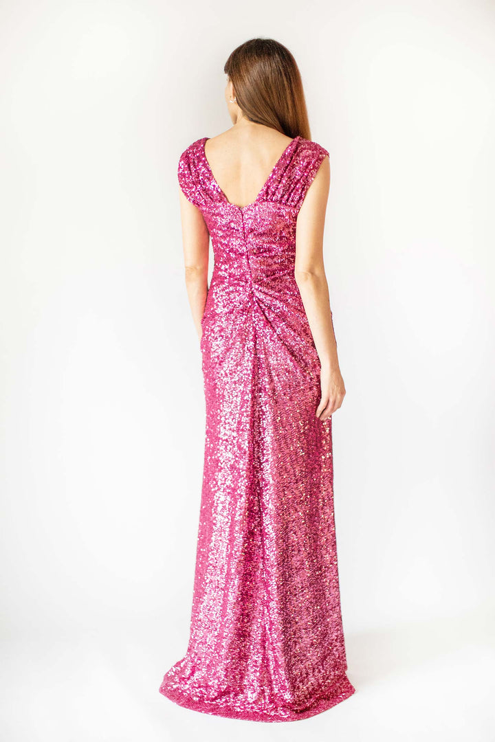 Vibrant Pink Wrapped Silhouette Gown