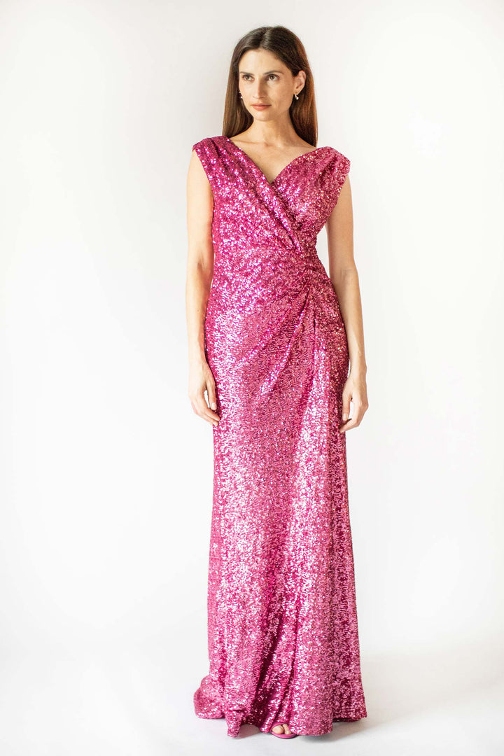 Vibrant Pink Wrapped Silhouette Gown