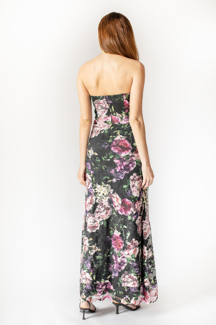 Floral Harmony Strapless Lace Gown