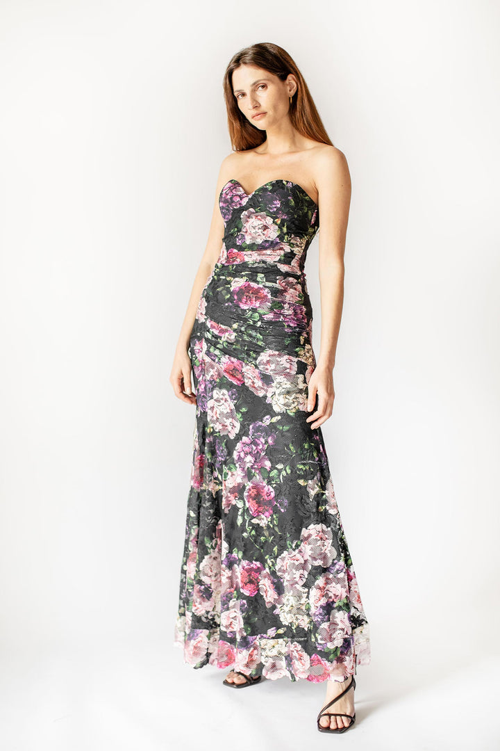 Floral Harmony Strapless Lace Gown