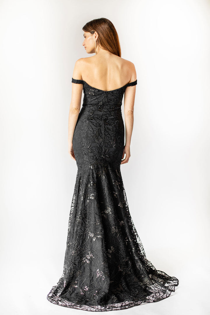 Noir Petal Off-Shoulder Mermaid Gown