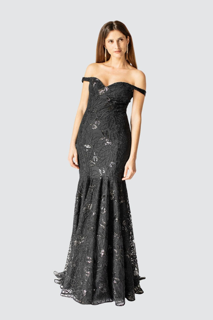 Noir Petal Off-Shoulder Mermaid Gown