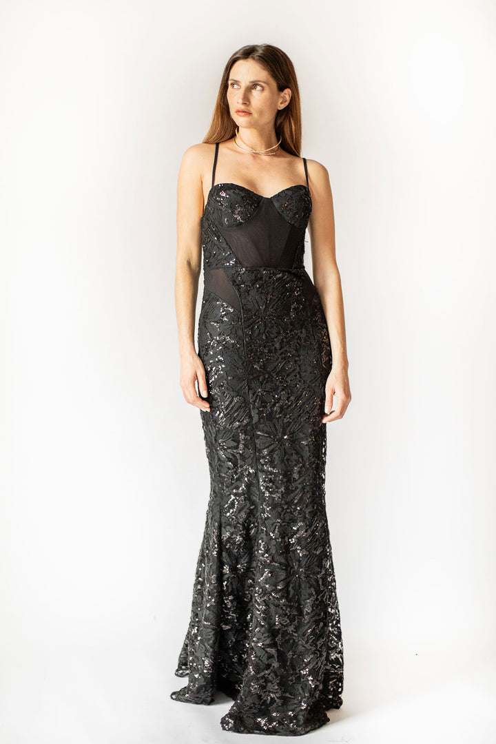 Opulence Long Black Bodice Dress