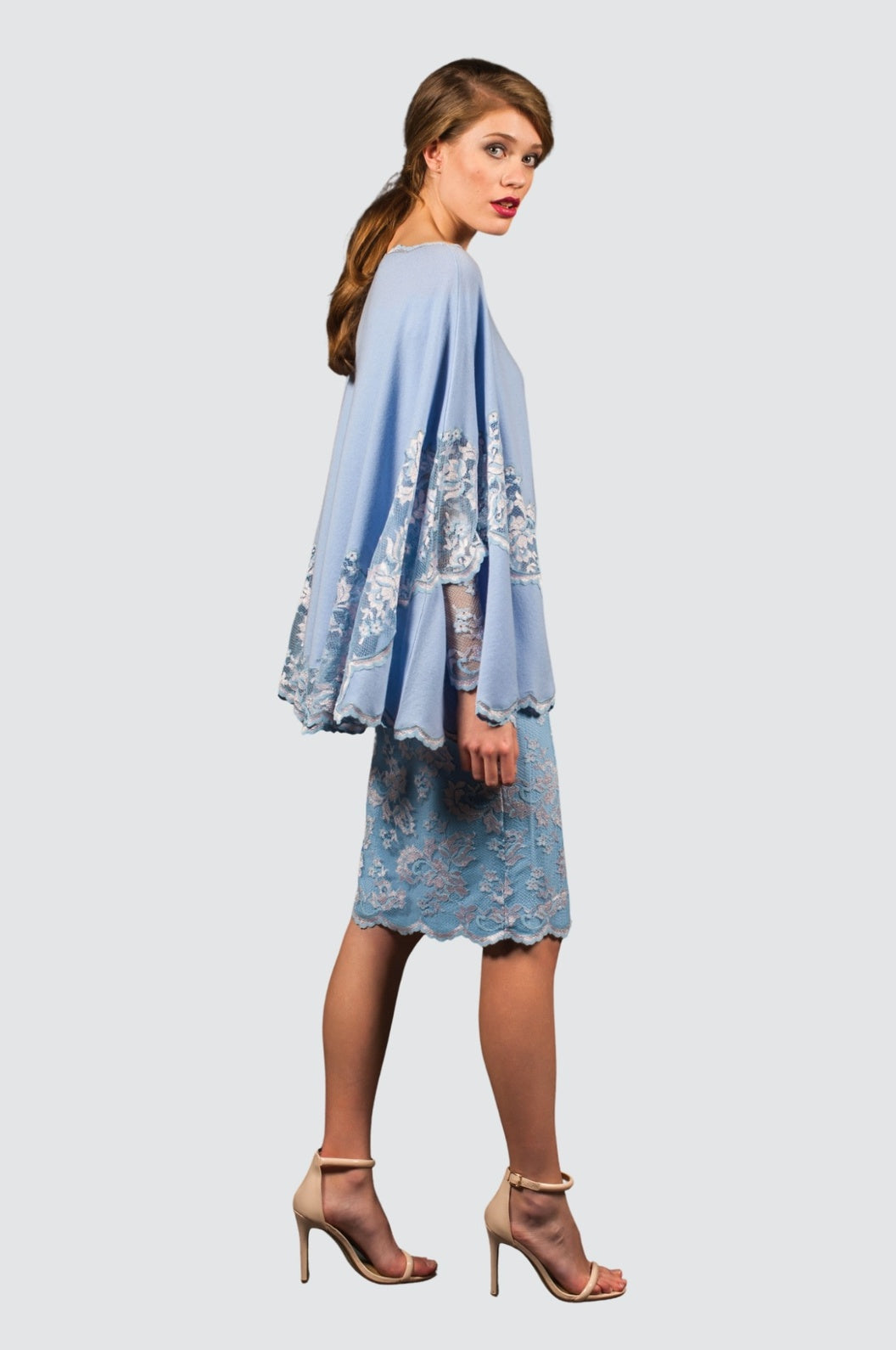 Cashmere Cape with Exquisite Lace Border