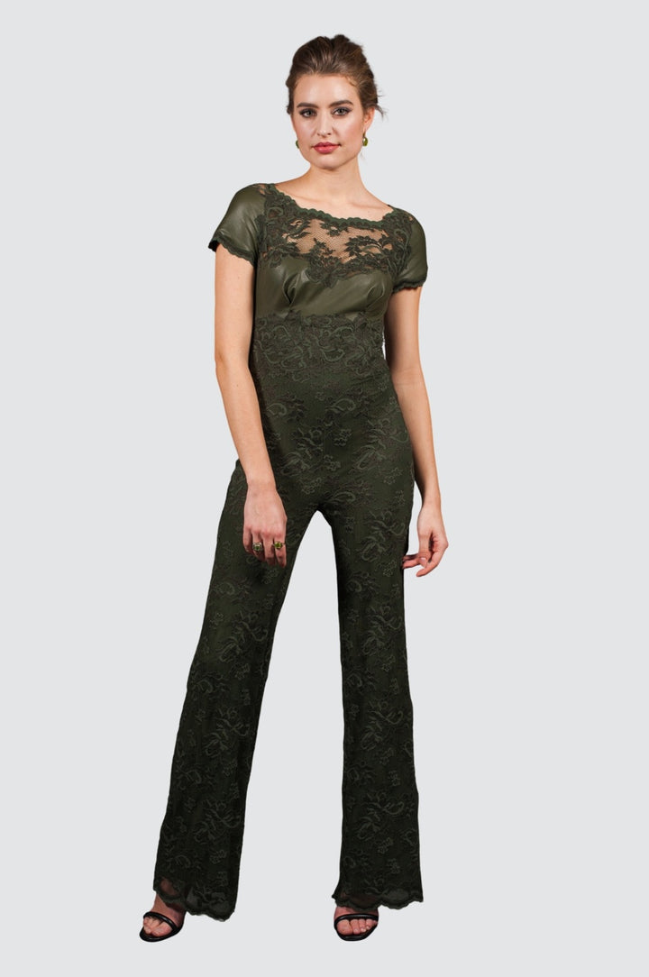 Leather & Lace Wide-Leg Jumpsuit