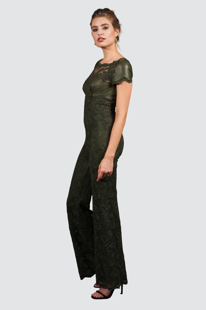 Leather & Lace Wide-Leg Jumpsuit