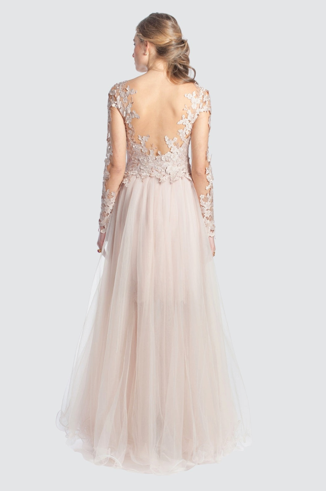 Tulle Gown with 3D Floral Lace