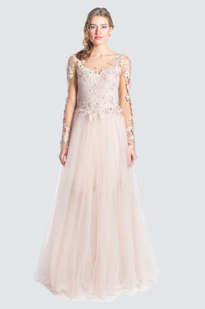 Tulle Gown with 3D Floral Lace