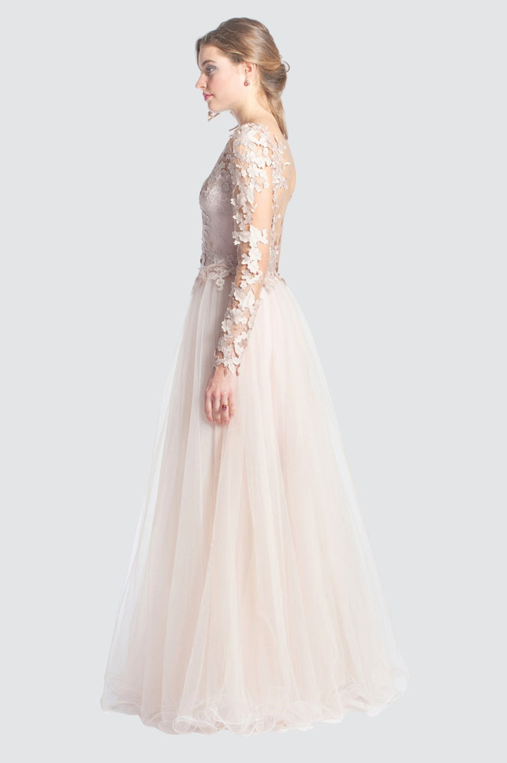 Tulle Gown with 3D Floral Lace