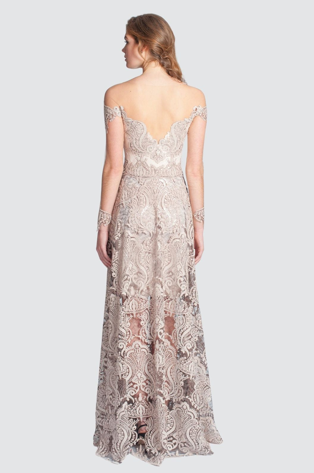 Off-Shoulder Gown with Sequin Embellishments