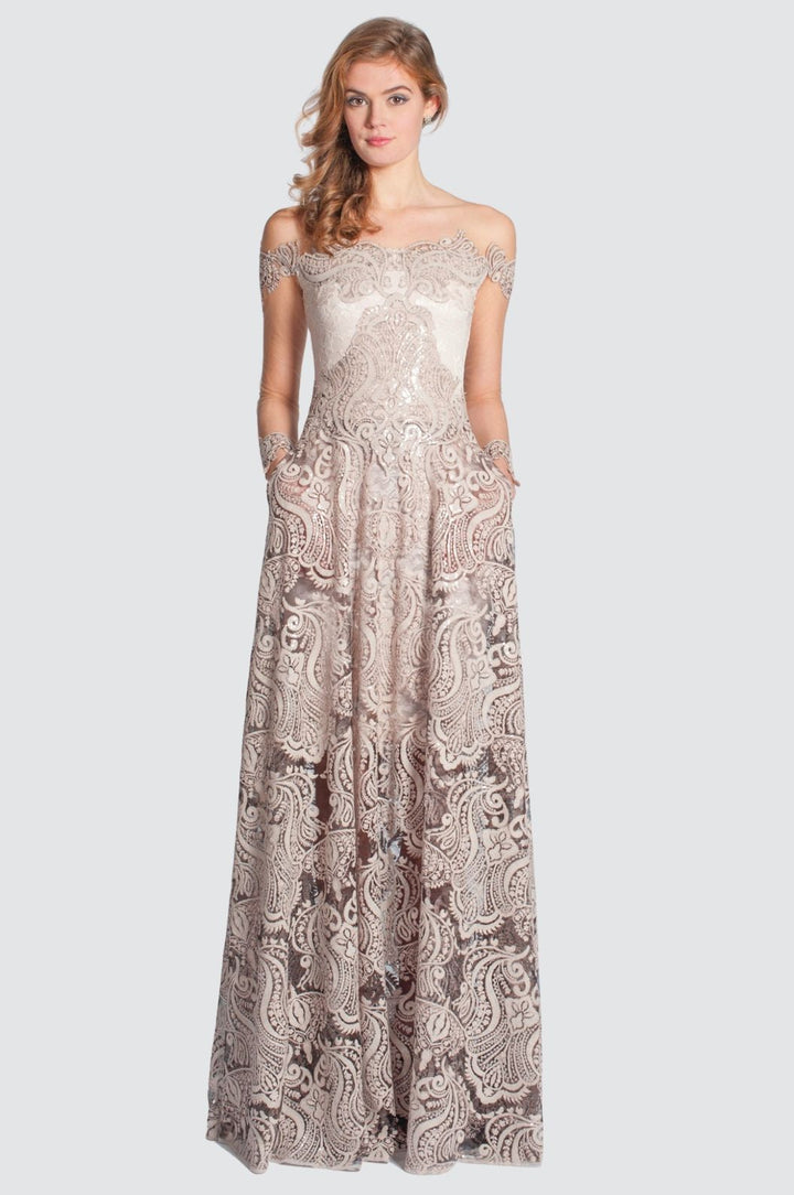 Off-Shoulder Gown with Sequin Embellishments