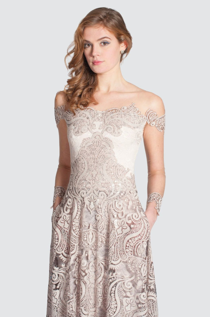 Off-Shoulder Gown with Sequin Embellishments