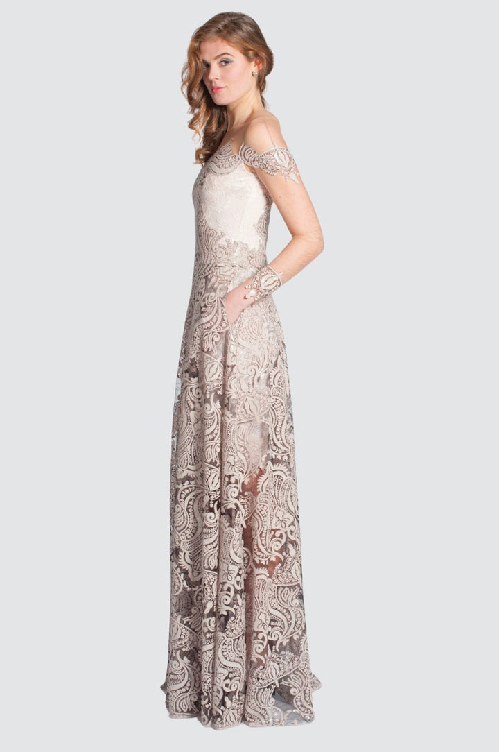 Off-Shoulder Gown with Sequin Embellishments