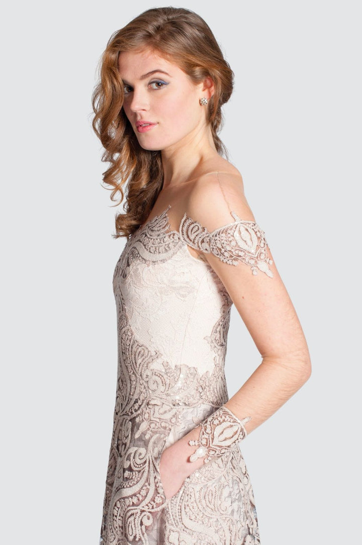 Off-Shoulder Gown with Sequin Embellishments