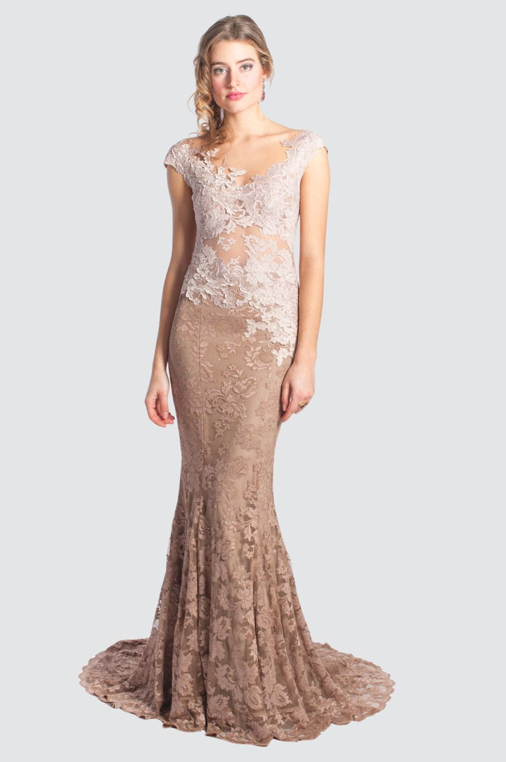Lace Mermaid Gown with Sheer Bodice