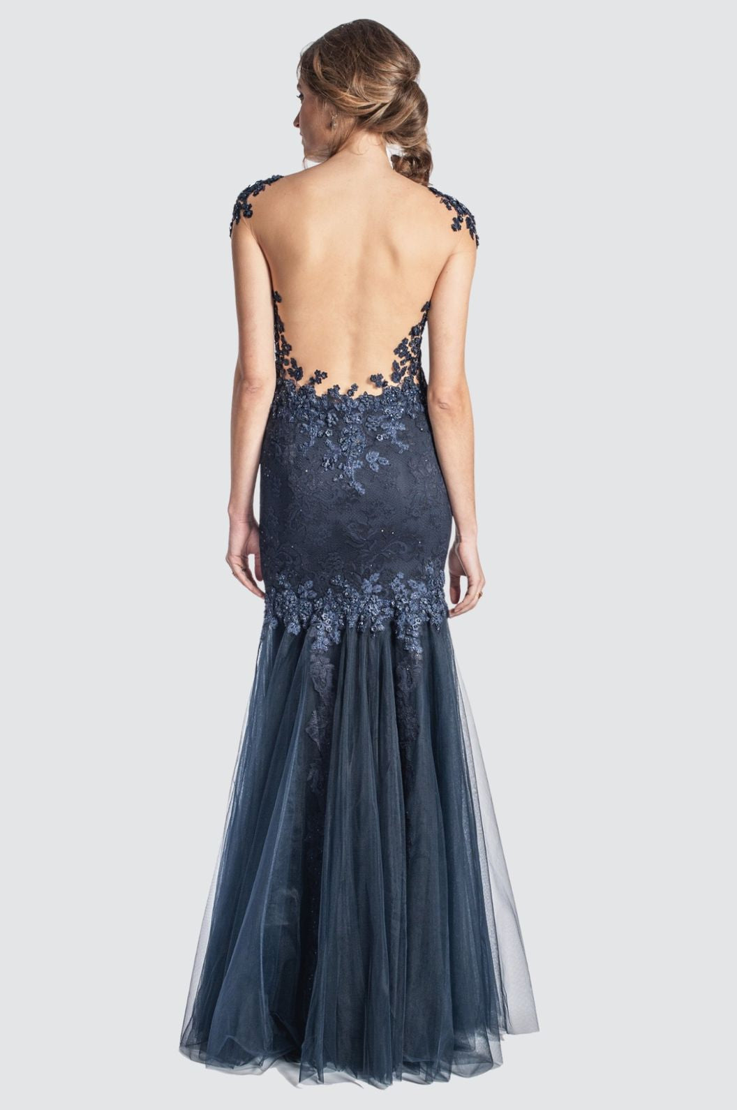 Illusion Night Blue Mermaid Gown