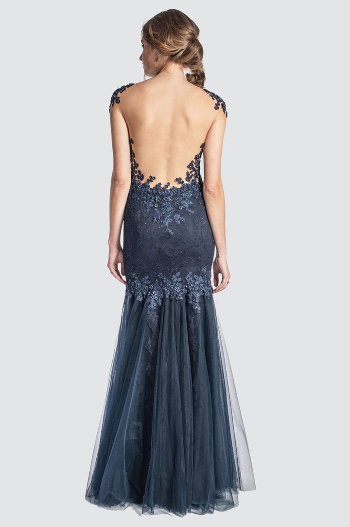 Illusion Night Blue Mermaid Gown