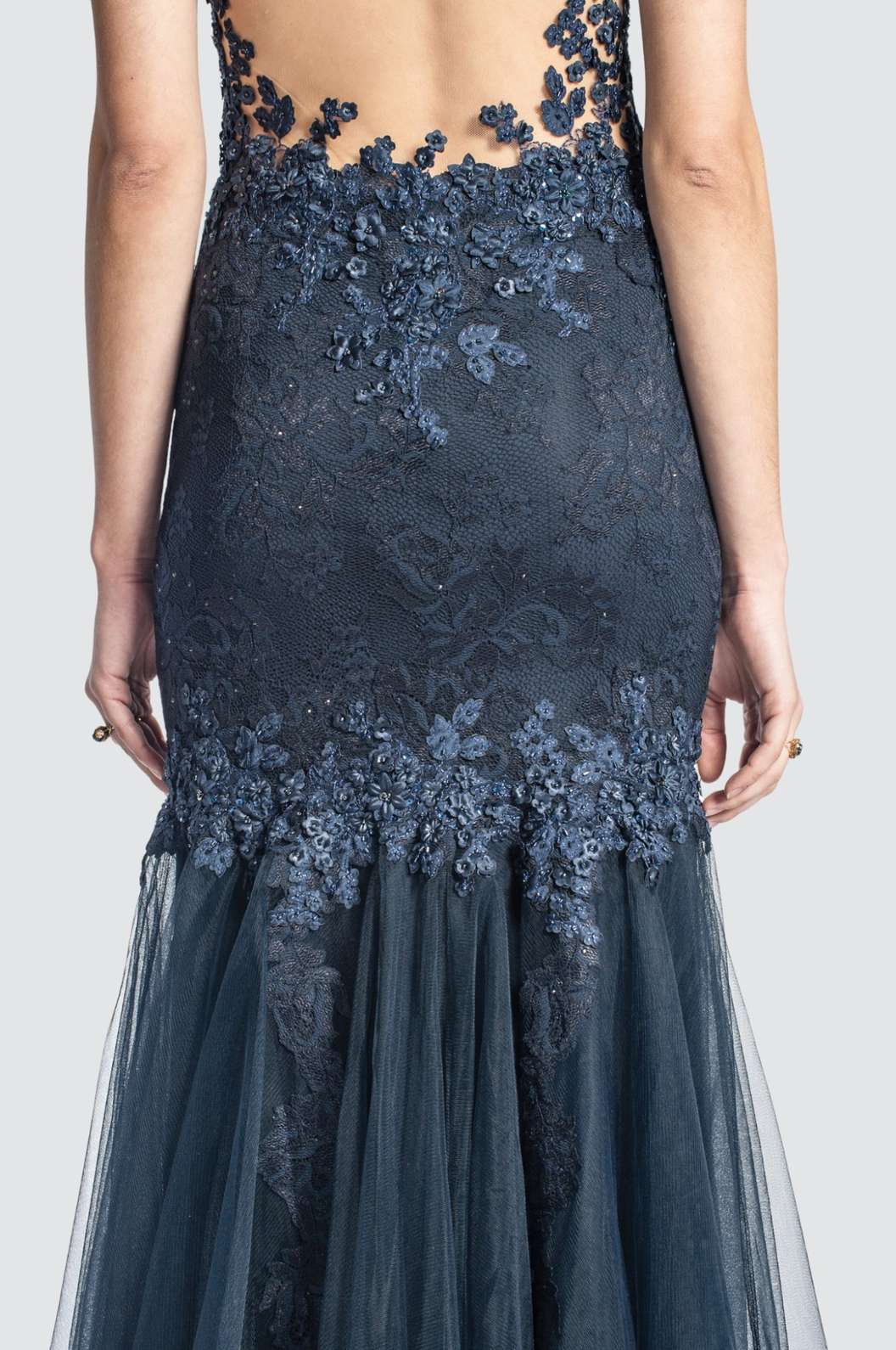 Illusion Night Blue Mermaid Gown