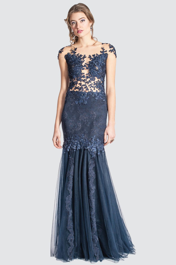 Illusion Night Blue Mermaid Gown
