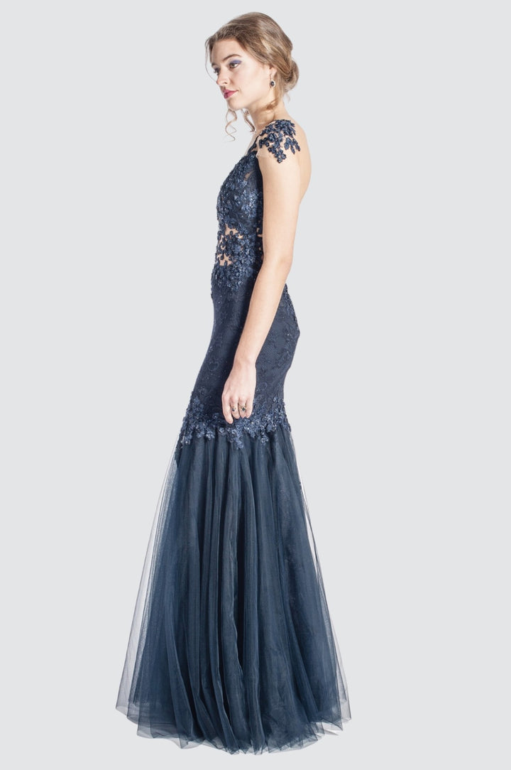 Illusion Night Blue Mermaid Gown
