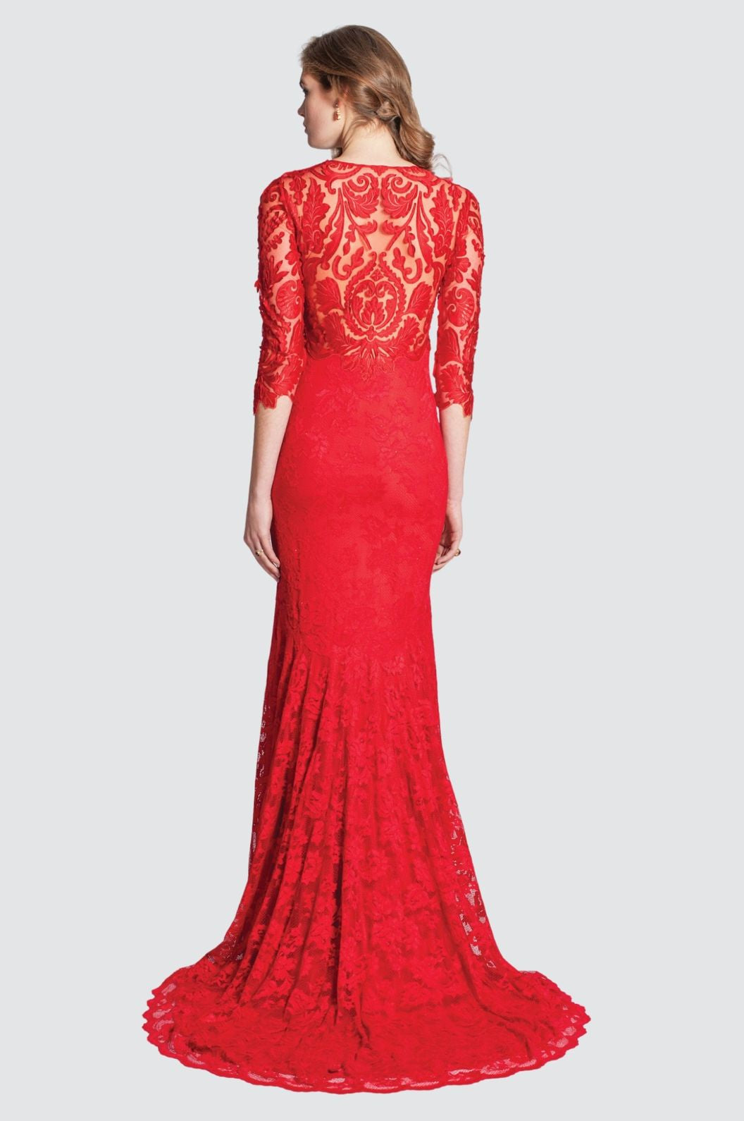 Lace Evening Gown with Sheer Bodice