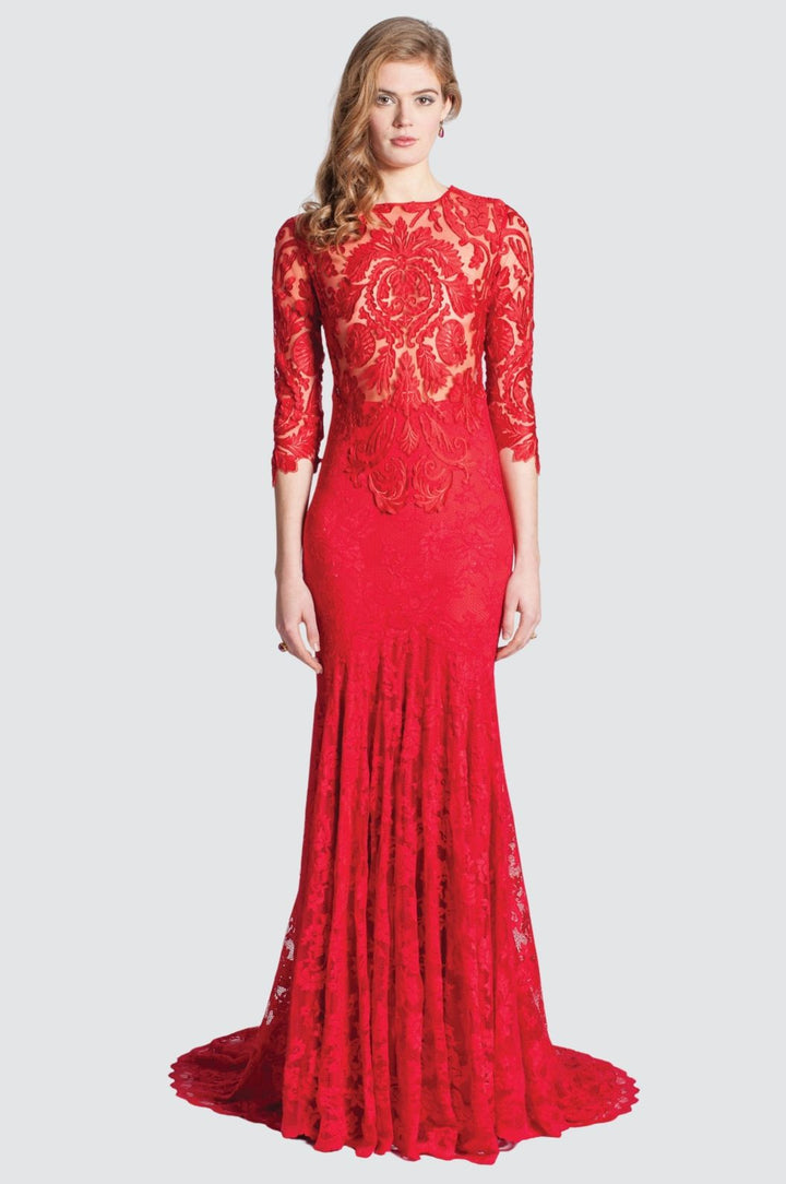 Lace Evening Gown with Sheer Bodice