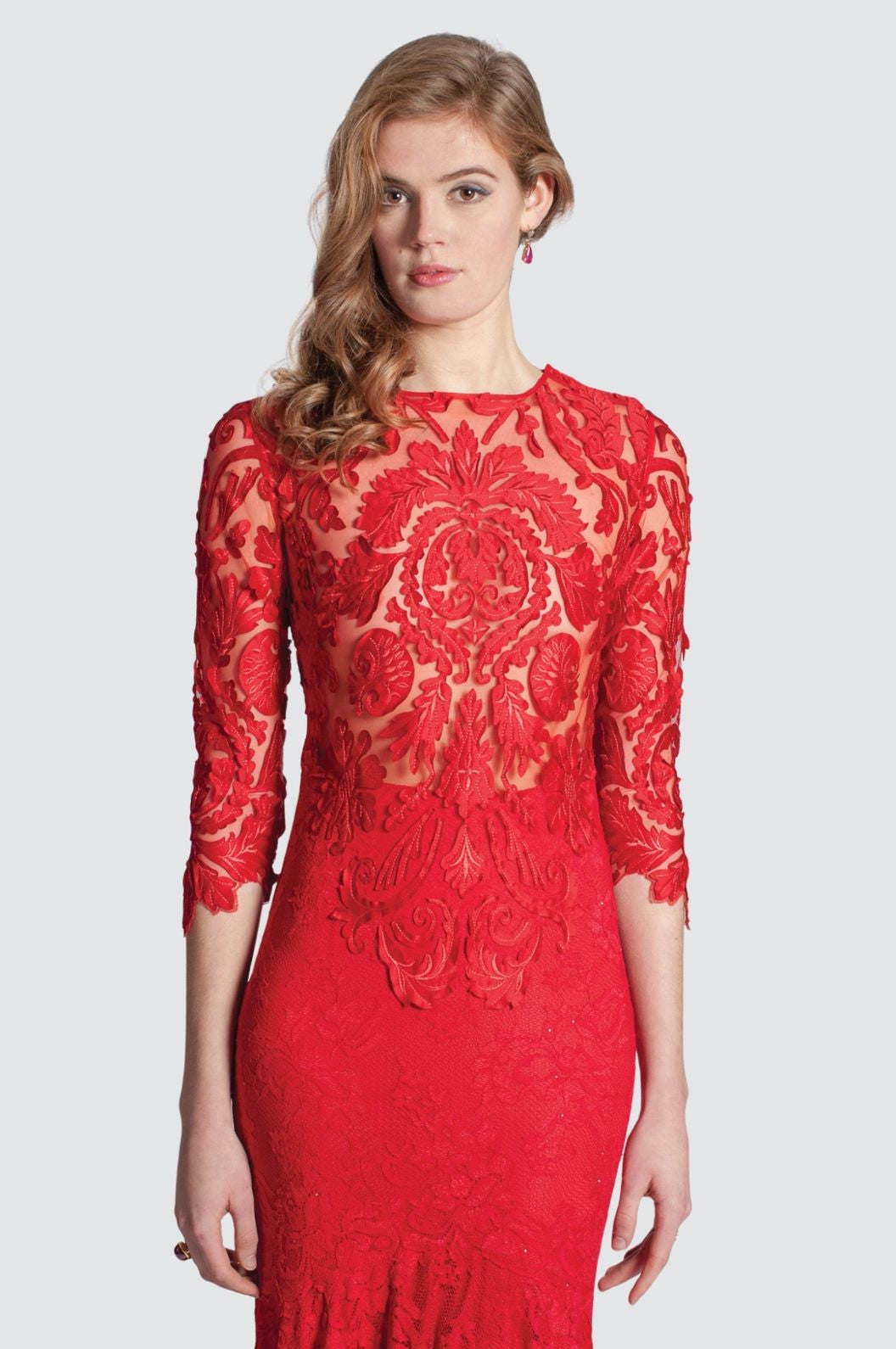 Lace Evening Gown with Sheer Bodice