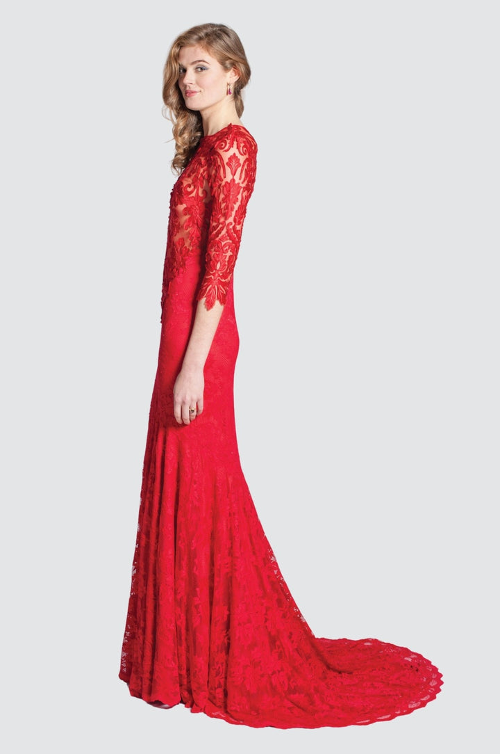 Lace Evening Gown with Sheer Bodice