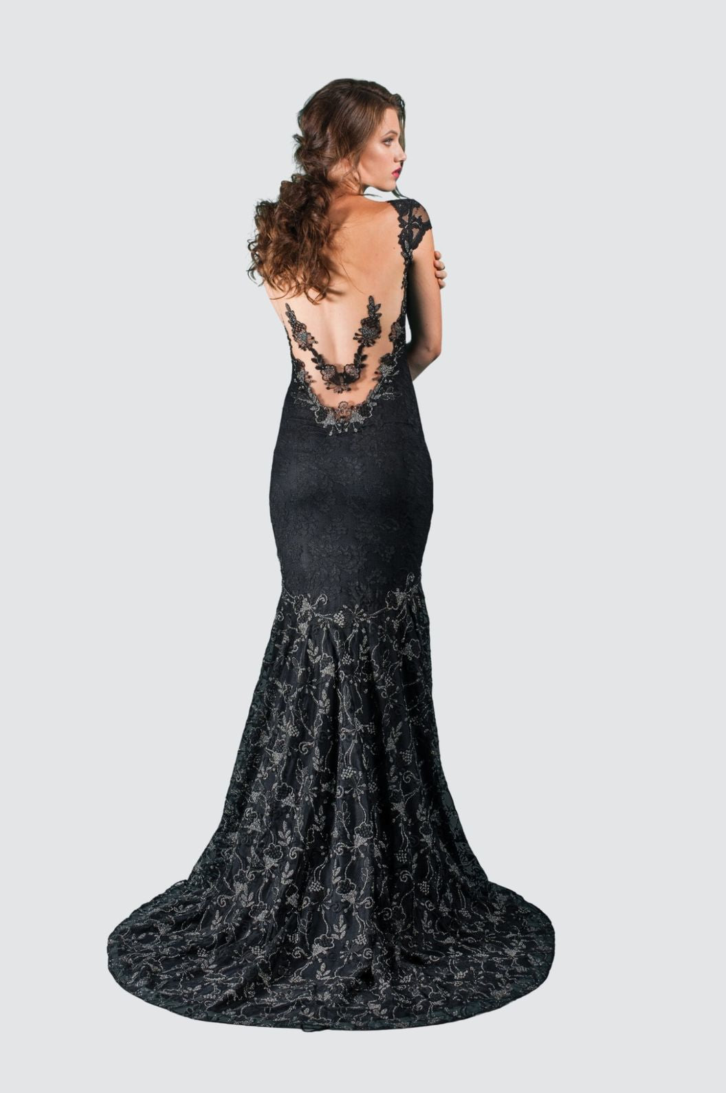 Embroidered Lace Cap Sleeve Gown