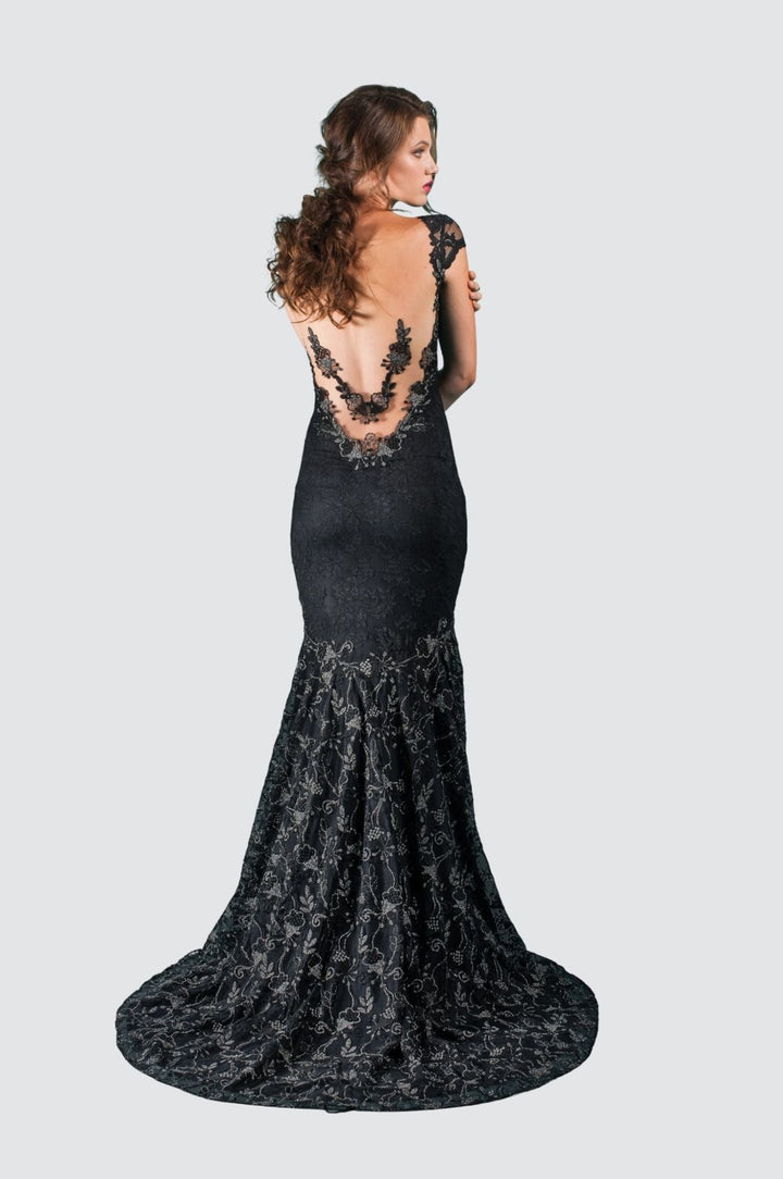 Embroidered Lace Cap Sleeve Gown
