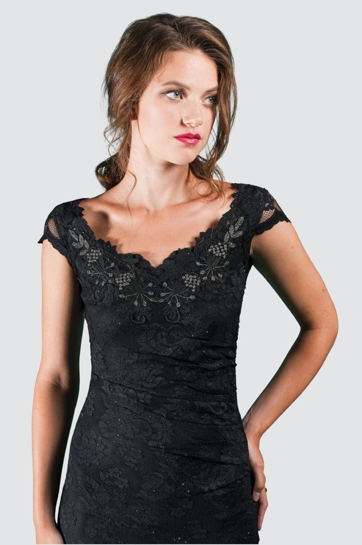 Embroidered Lace Cap Sleeve Gown