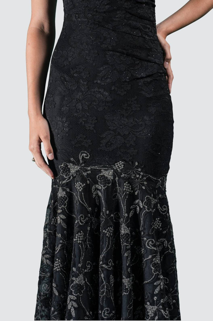 Embroidered Lace Cap Sleeve Gown