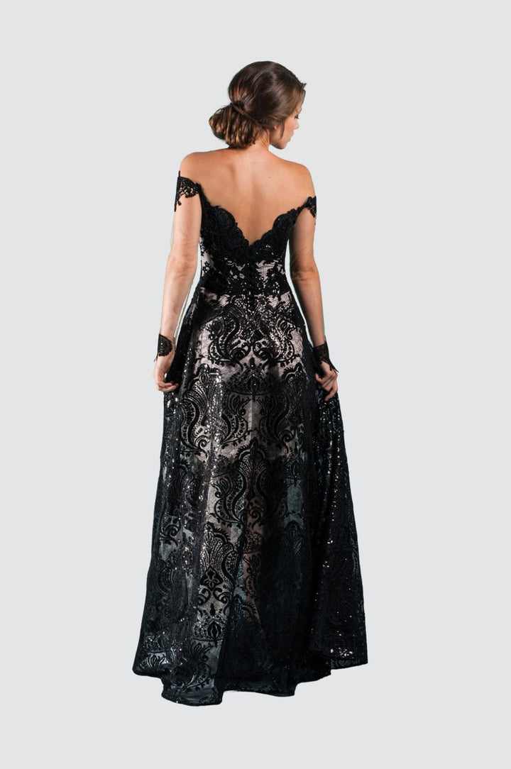 Off-Shoulder Sequin Lace Evening Gown