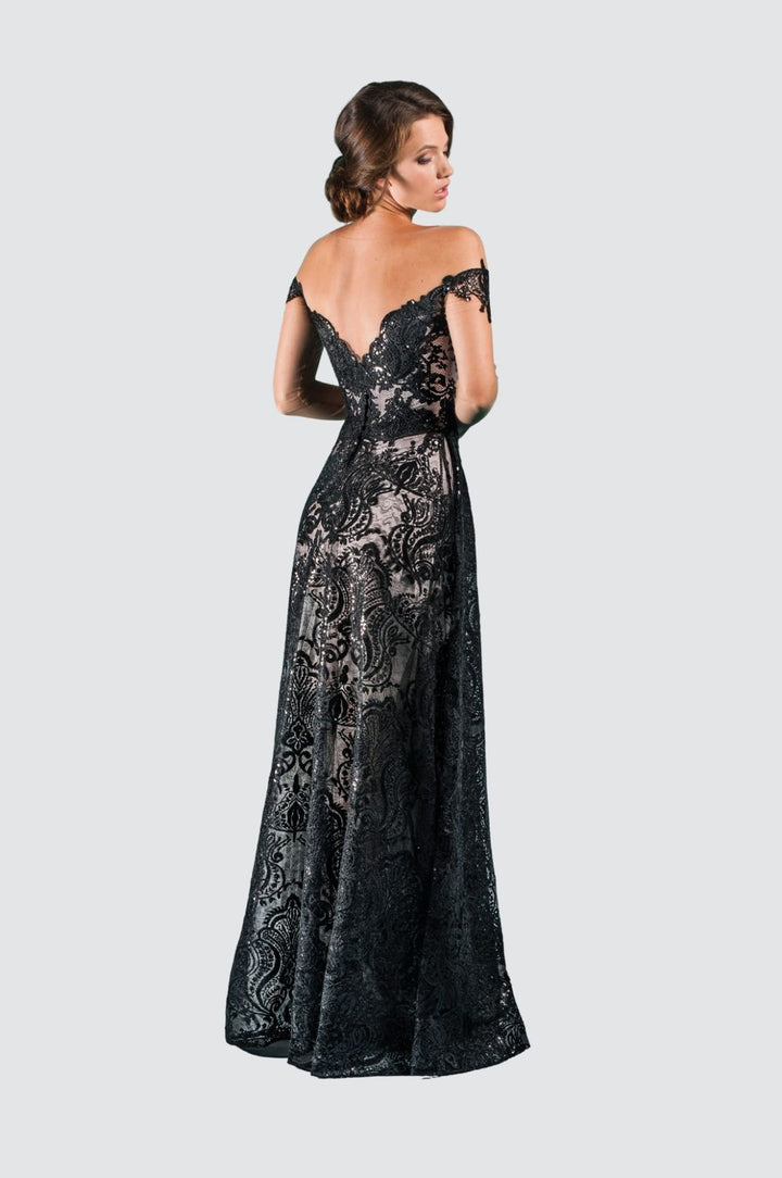 Off-Shoulder Sequin Lace Evening Gown