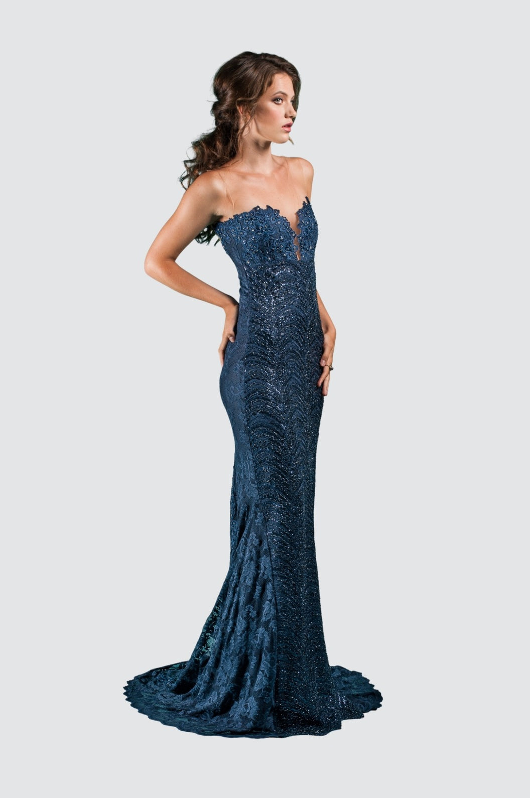 Sweetheart Illusion Neckline Strapless Gown