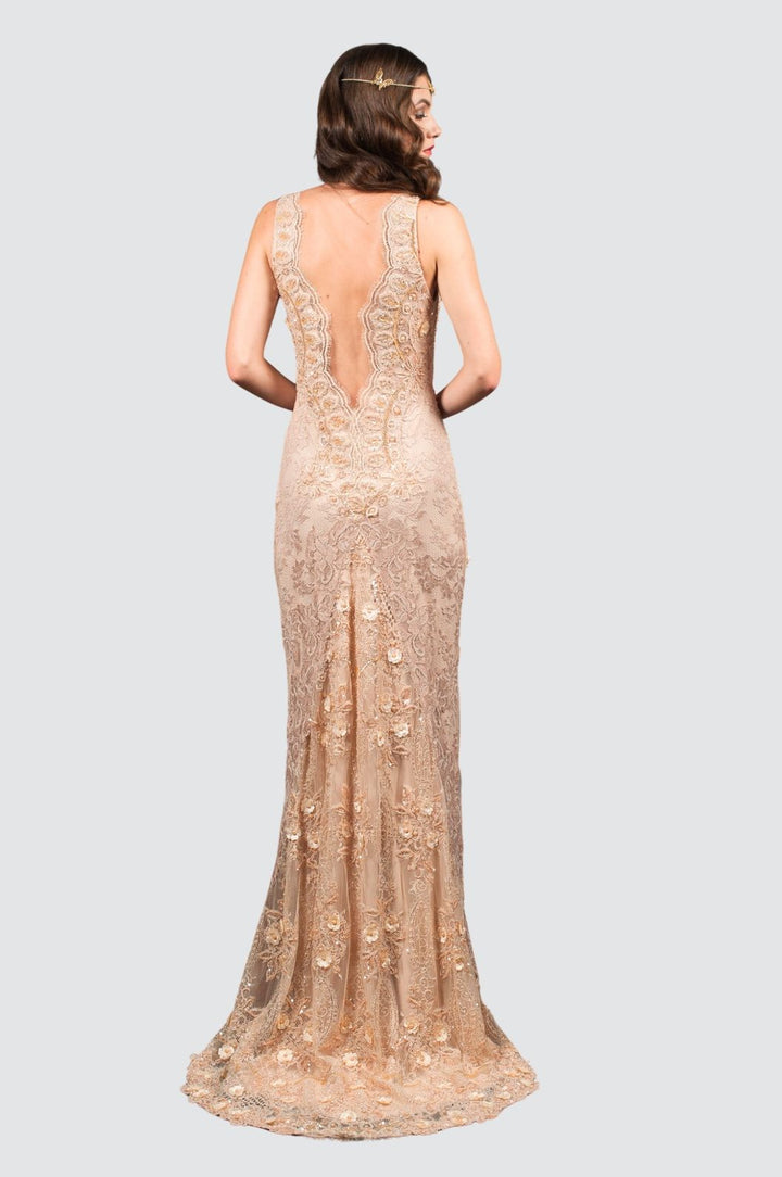 Champagne Embroidered Couture Gown