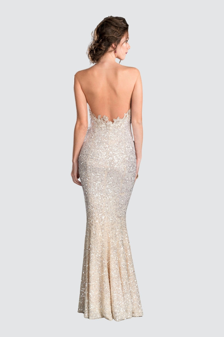 Sequin Illusion Neck Mermaid Flare Gown