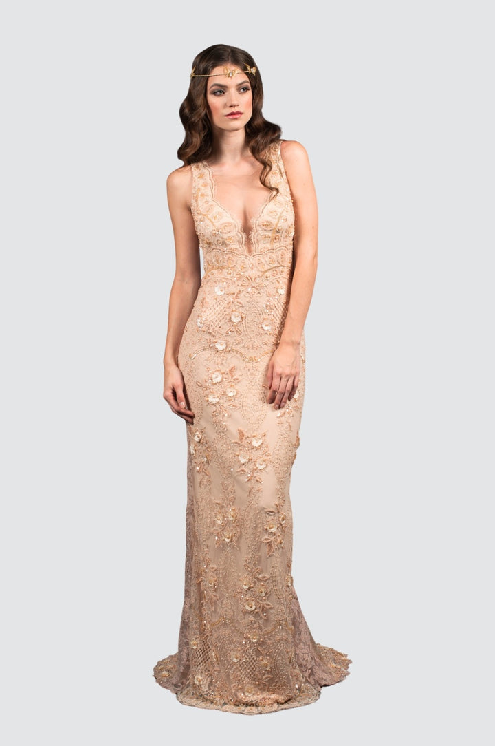 Champagne Embroidered Couture Gown