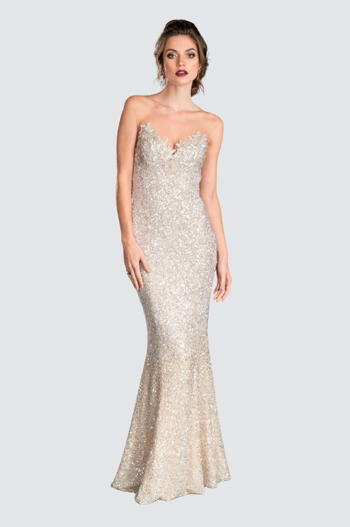Sequin Illusion Neck Mermaid Flare Gown