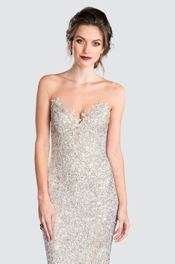 Sequin Illusion Neck Mermaid Flare Gown