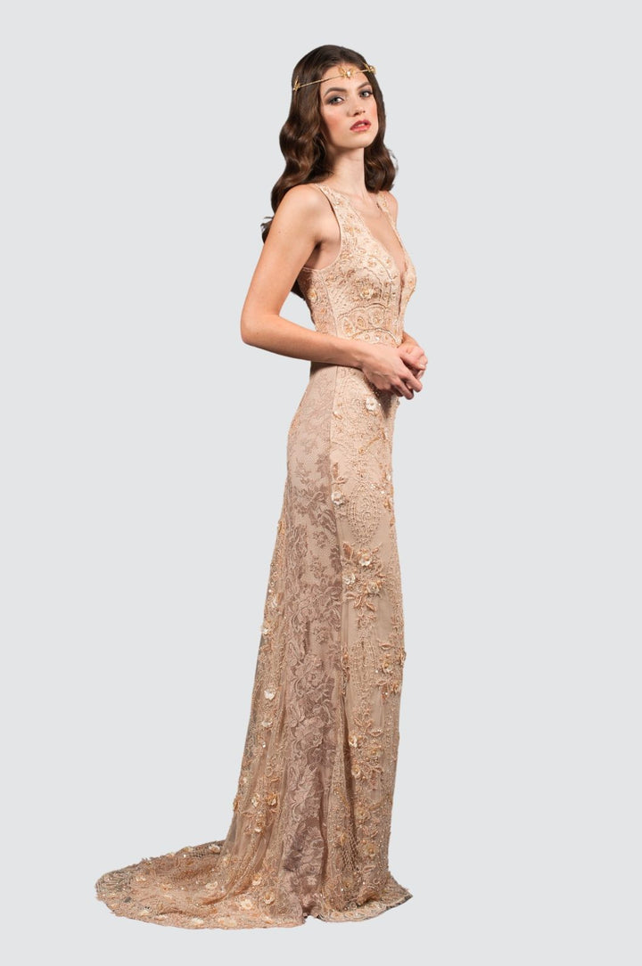 Champagne Embroidered Couture Gown