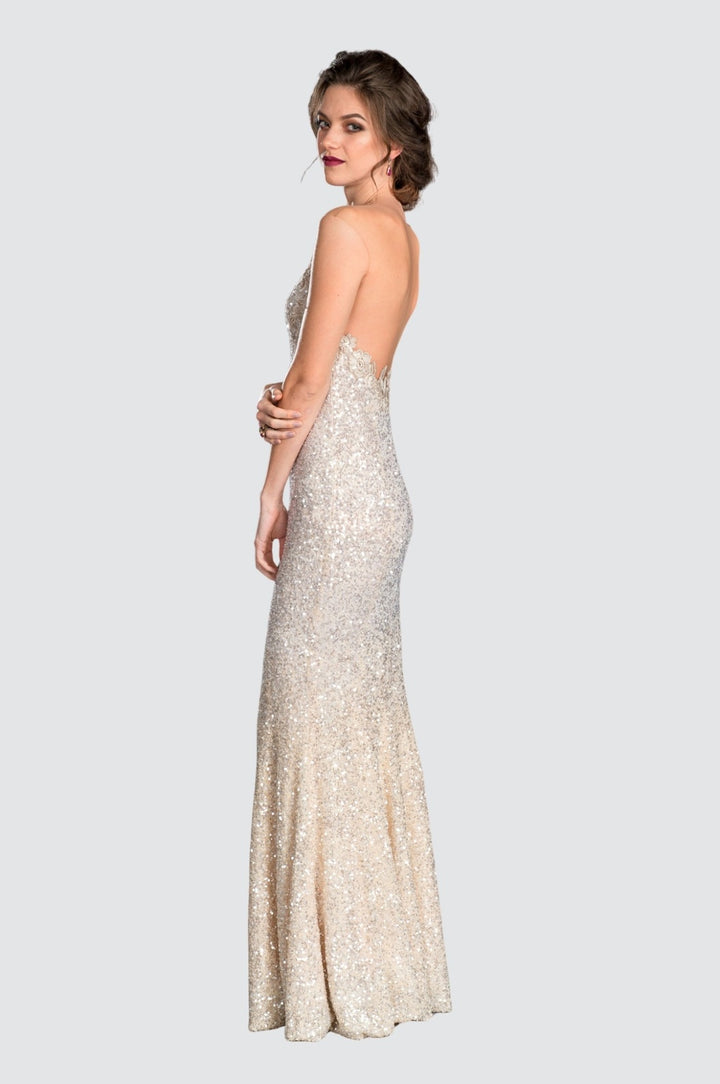 Sequin Illusion Neck Mermaid Flare Gown