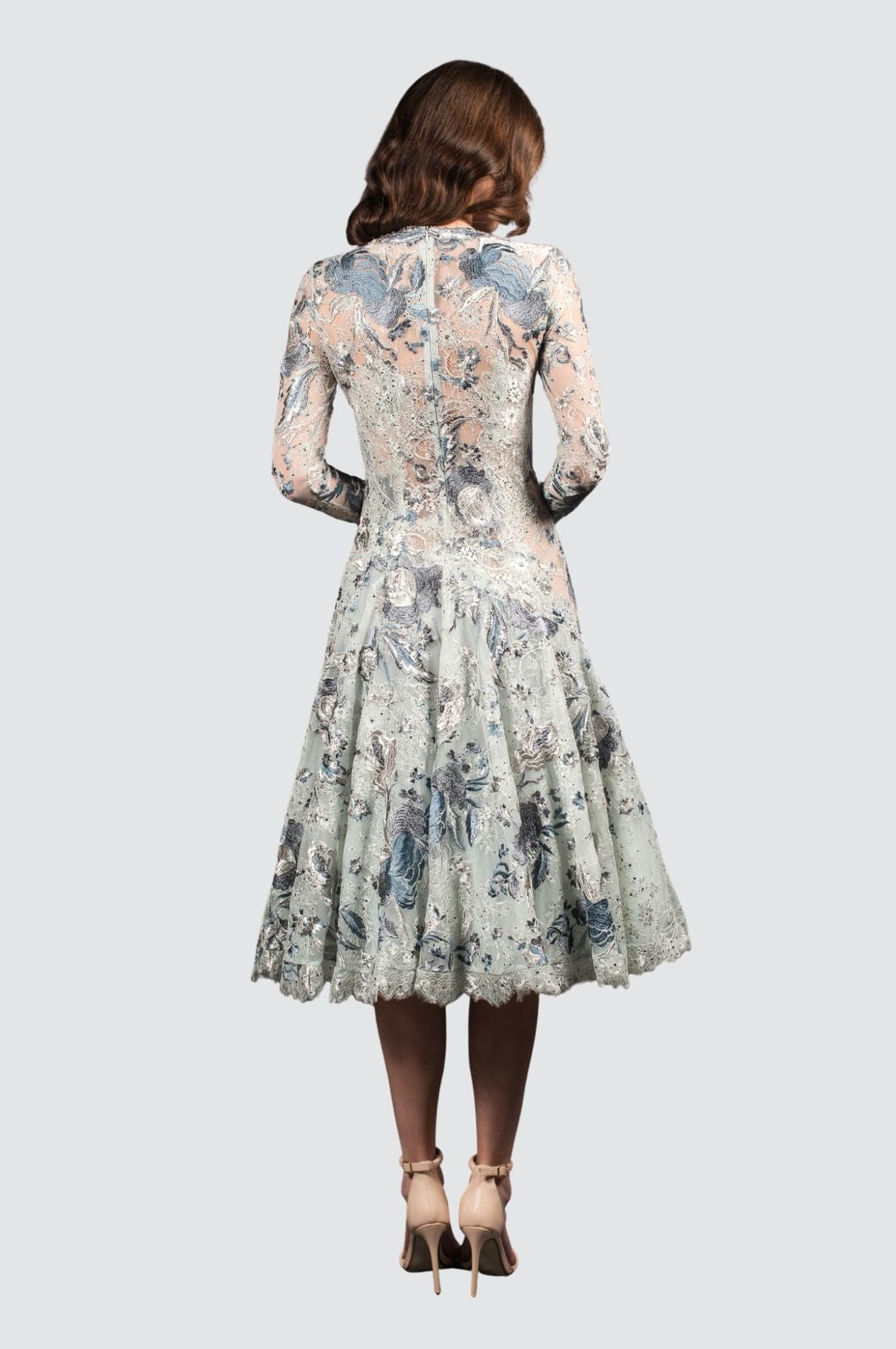 Silver Grey Embroidered Midi Dress