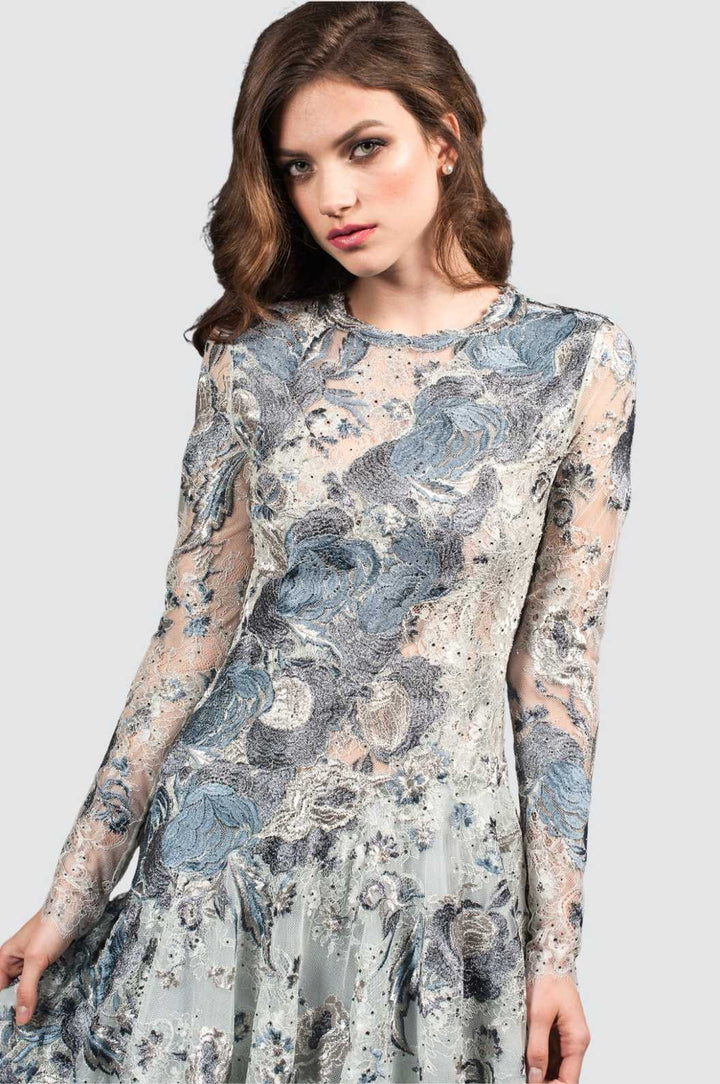 Silver Grey Embroidered Midi Dress