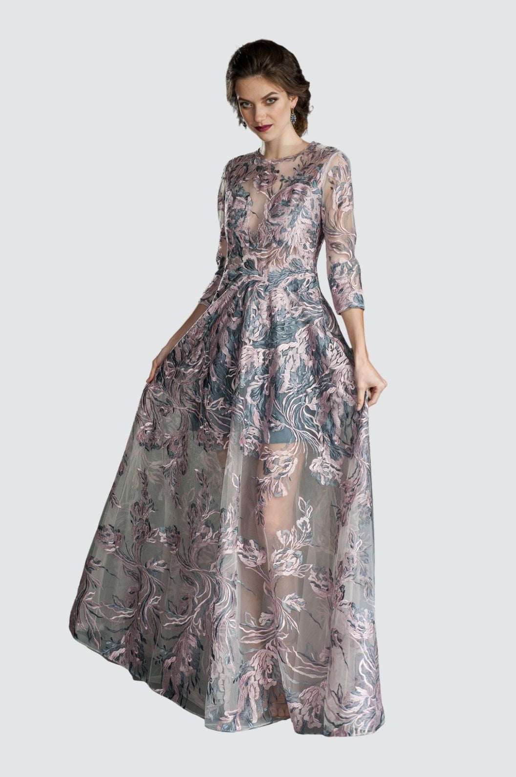 Mirage Embroidered Tulle Illusion Gown