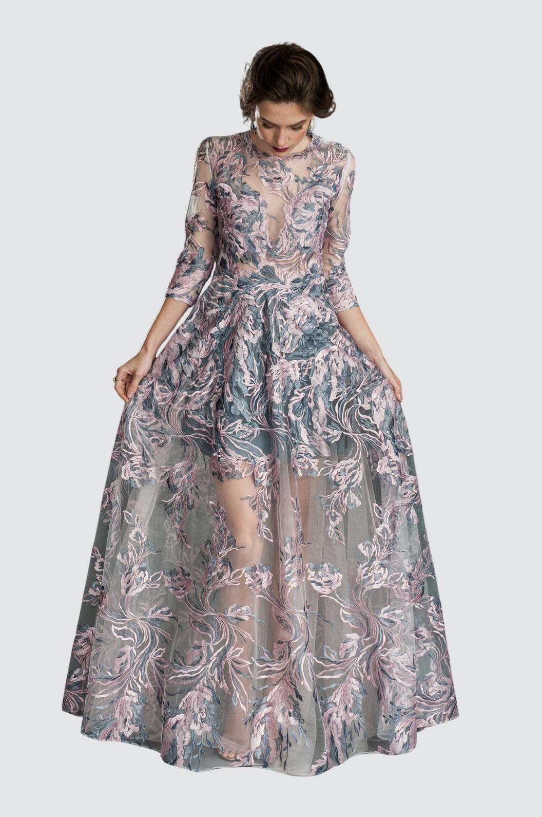 Mirage Embroidered Tulle Illusion Gown