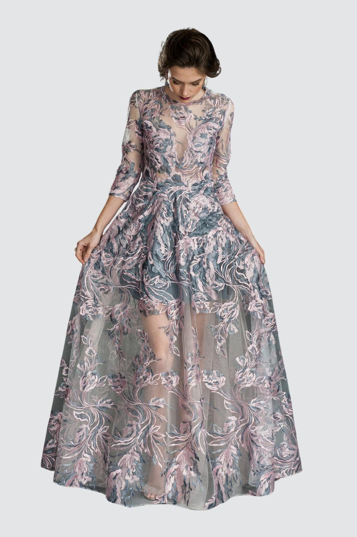 Mirage Embroidered Tulle Illusion Gown